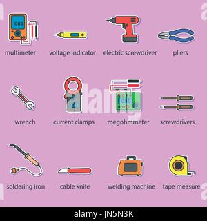 Les outils électricien icons set Illustration de Vecteur