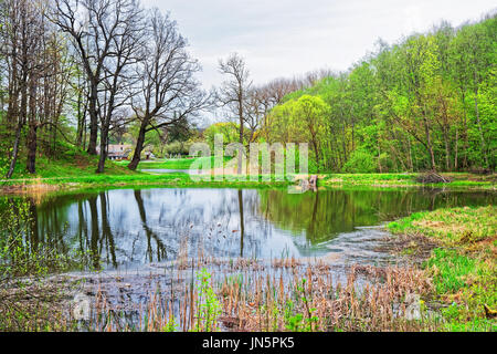 L Étang à Iam Cohelo Traku parc public à Vilnius, Lituanie, Pays Baltes. Banque D'Images