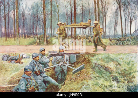D'un lien entre les lignes Franco-britannique, allemand Offensive du printemps, mars 1918 Banque D'Images