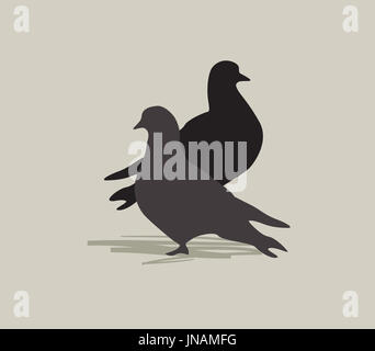 Deux colombes. Silhouette d'oiseaux. Symbole de paix dans l'amour. Carte de vœux de mariage Banque D'Images