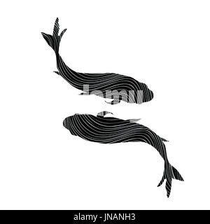 Verseau signe du zodiaque sur fond blanc. Silhouette de nage des poissons Banque D'Images