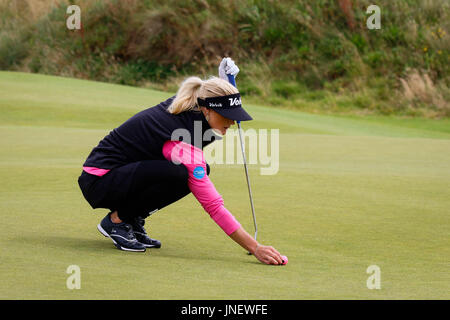 Irvine, Ecosse, Royaume-Uni. 30 juillet, 2017. Pour le 4ème jour de la Aberdeen Asset Management Open Golf Championship, la compétition a été marquée par de fortes rafales de vent. Credit : Findlay/Alamy Live News Banque D'Images