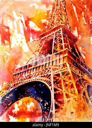 Peinture de la grille de fer de la Tour Eiffel à Paris, France le papier synthétique YUPO par Raleigh, NC artiste Ryan Fox Banque D'Images