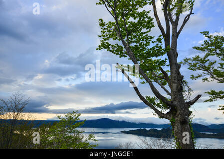 Vue du lac Towada au coucher du soleil à Aomori, Japon. Lac Towada est le plus grand lac de cratère sur Honshu, île principale du Japon. Banque D'Images