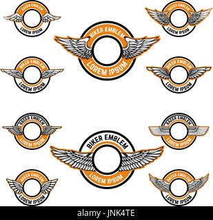 Ensemble d'emblèmes en blanc avec des ailes. Pour les modèles d'étiquettes, club de motards de la communauté de course. Vector illustration Illustration de Vecteur