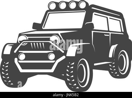 Off-road car illustration isolé sur fond blanc. L'élément de conception de logo, étiquette, emblème, signe. Vector illustration Illustration de Vecteur