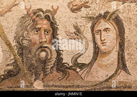 Mosaïque romaine représentant Oceanus et Thétys à partir de l'ancien site de Zeugma à Gaziantep, Turquie. Banque D'Images