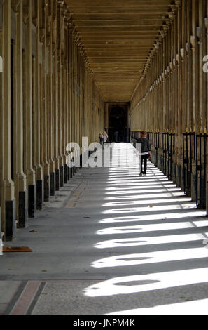 Paris, France, Palais Royal, vue oblique de la façade de l'aile est, face à des arbres de jardin, Galerie de Valois Banque D'Images