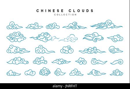 Collection de nuages bleus dans un style chinois Illustration de Vecteur