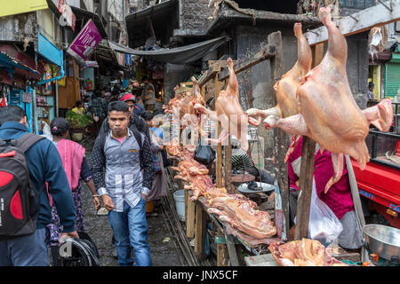 La vente de poulets et de la viande de boucherie dans la rue, Shillong, Meghalaya, en Inde Banque D'Images