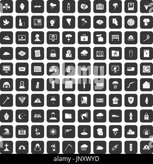 100 catastrophes naturelles icons set black Illustration de Vecteur