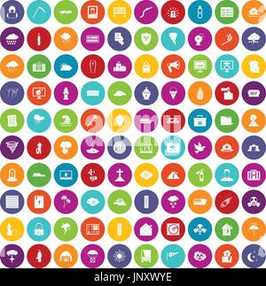 100 catastrophes naturelles icons set color Illustration de Vecteur