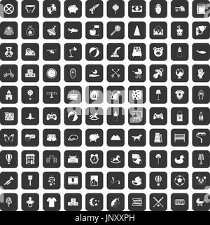 Pépinière 100 icons set black Illustration de Vecteur