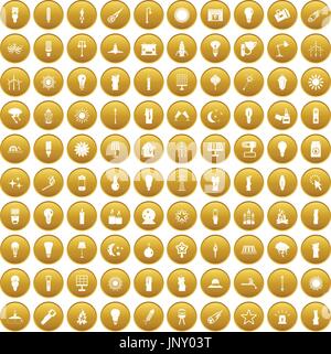 100 light source icons set gold Illustration de Vecteur