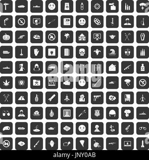 L'oppression 100 icons set black Illustration de Vecteur