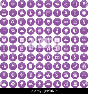 100 parties de childrens icons set purple Illustration de Vecteur