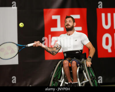 Namur, Belgique. 30 juillet, 2017. Heath Davidson (AUS) renvoie la balle au cours de sa finale contre David Wagner (USA) lors de la 30e tournoi de tennis en fauteuil roulant belge le 30/07/2017 à Namur (TC Géronsart). © Frédéric de Laminne Banque D'Images