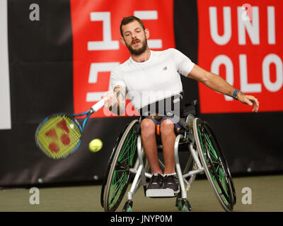 Namur, Belgique. 30 juillet, 2017. Heath Davidson (AUS) renvoie la balle au cours de sa finale contre David Wagner (USA) lors de la 30e tournoi de tennis en fauteuil roulant belge le 30/07/2017 à Namur (TC Géronsart). © Frédéric de Laminne Banque D'Images