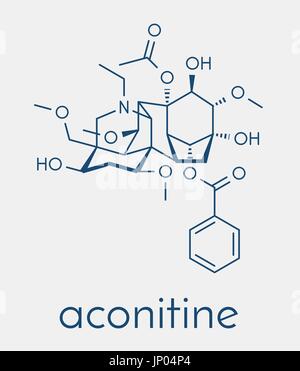 Molécule de l'aconitine. Toxine présente dans les plantes (monkshood Aconitum). Formule topologique. Illustration de Vecteur