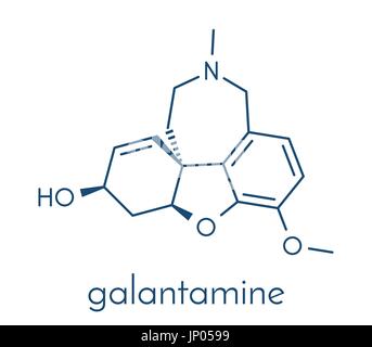 Molécule alcaloïde de galantamine. Trouvés dans Caucasian snowdrop, utilisé dans le traitement de la maladie d'Alzheimer. Formule topologique. Illustration de Vecteur