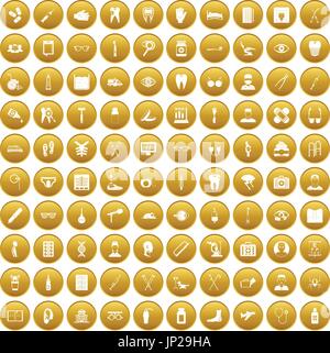 Treatmet 100 medical icons set gold Illustration de Vecteur
