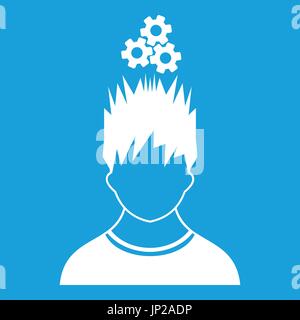 Homme avec pignons en métal sur la tête blanche icône Illustration de Vecteur