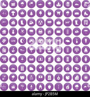 Maison de campagne 100 icons set purple Illustration de Vecteur