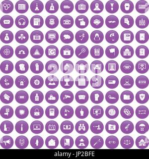 La criminalité 100 icons set purple Illustration de Vecteur