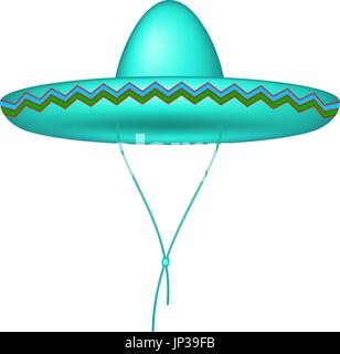 Chapeau Sombrero au design turquoise sur fond blanc Illustration de Vecteur