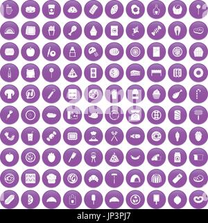 100 plats délicieux icons set purple Illustration de Vecteur