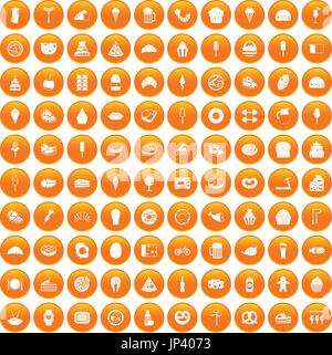 100 calories icons set orange Illustration de Vecteur