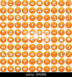 Parc pour enfants 100 icons set orange Illustration de Vecteur