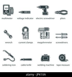 Les outils électricien télévision icon set Illustration de Vecteur