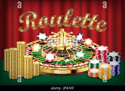 La roulette de casino avec des tas de coins et casino ship Illustration de Vecteur