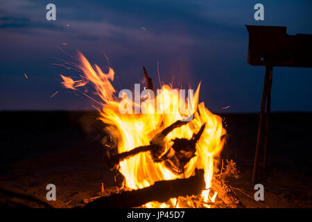 Le feu sur une plage, nous avons un reste, nous frire un shish kebab Banque D'Images