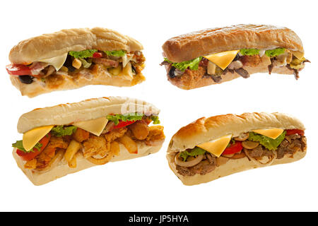 Sous puissant avec hoagie sandwich mozzarella sticks frites beaucoup de viande et de légumes Banque D'Images