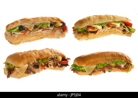 Sous puissant avec hoagie sandwich mozzarella sticks frites beaucoup de viande et de légumes Banque D'Images