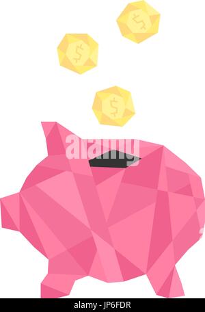 Polygonale rose tirelire avec pièce d'or Illustration de Vecteur