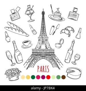 Paris coloriage avec des couleurs du nuancier, vector illustration Illustration de Vecteur