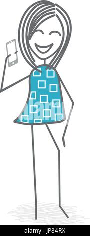 Une femme ou un adolescent est en train de parler au téléphone avec un sourire Illustration de Vecteur