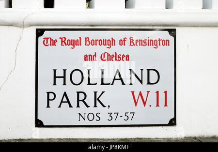 Le Royal Borough de Kensington et Chelsea Holland Park W11 Plaque de rue dans l'ouest de Londres W11 Angleterre Royaume-uni KATHY DEWITT Banque D'Images