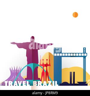 Brésil Voyage concept illustration sur papier, modèle de coupe de monde célèbre monuments de pays du Brésil. Comprend le Christ rédempteur, Rio mountain, Bra Illustration de Vecteur