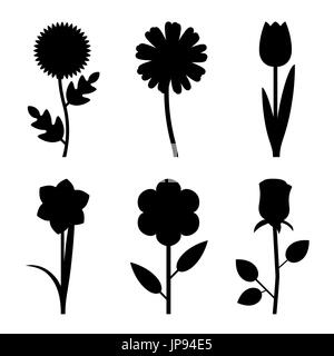 Silhouettes noires fleurs Illustration de Vecteur