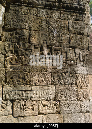 L'bas-reliefs, Bayon, Parc archéologique d'Angkor, Banque D'Images