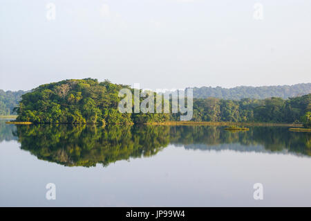 Vue sur le lac Gatun du canal de Panama railway train roulant de la ville de Panama à Colon Banque D'Images