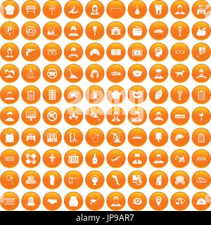 100 travail favorite icons set orange Illustration de Vecteur