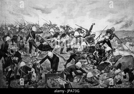 Bataille de MAJUBA HILL, 27 février 1881. Dernière bataille de la Première Guerre des Boers. Les troupes britanniques sous le commandement du major-général George Colley. Gravure de Illustrated London News. Banque D'Images