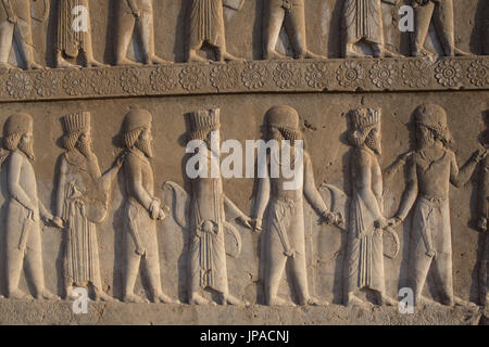 L'Iran, Persépolis Ville, ruines de Persépolis, un dégagement au niveau Palais Apadana Banque D'Images