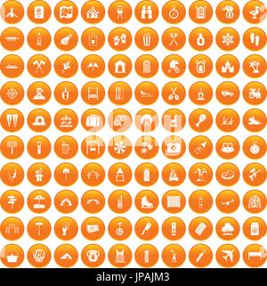 100 famille vacances orange icons set Illustration de Vecteur