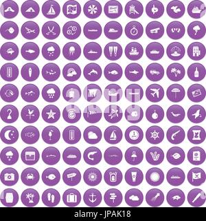 100 Environnement marin icons set purple Illustration de Vecteur